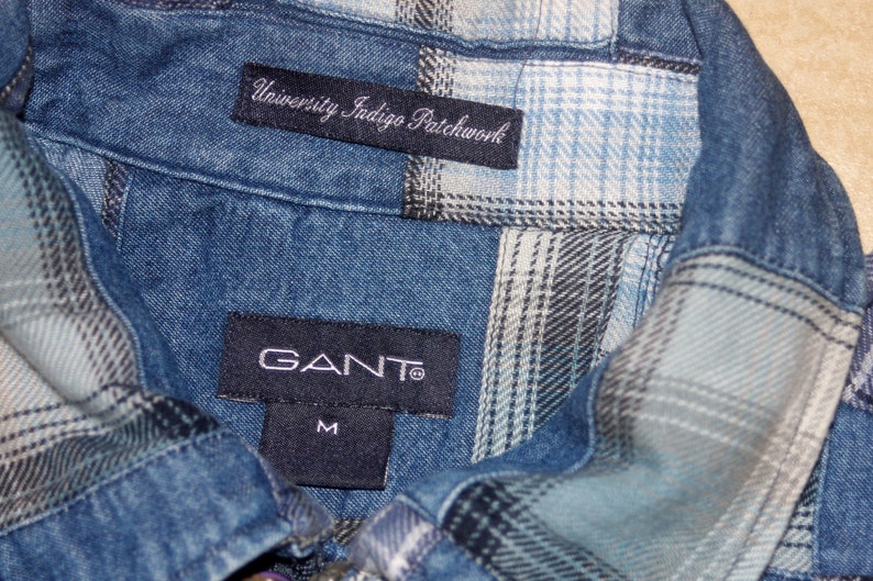 Gant University Indigo Patchwork Button Denim Plaid Shirt - Etsy