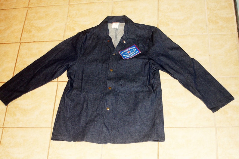 JB Goodhue DEADSTOCK Union Made Blue Denim Jean Work Jacket Size 44 / Large Vintage 1970s image 1