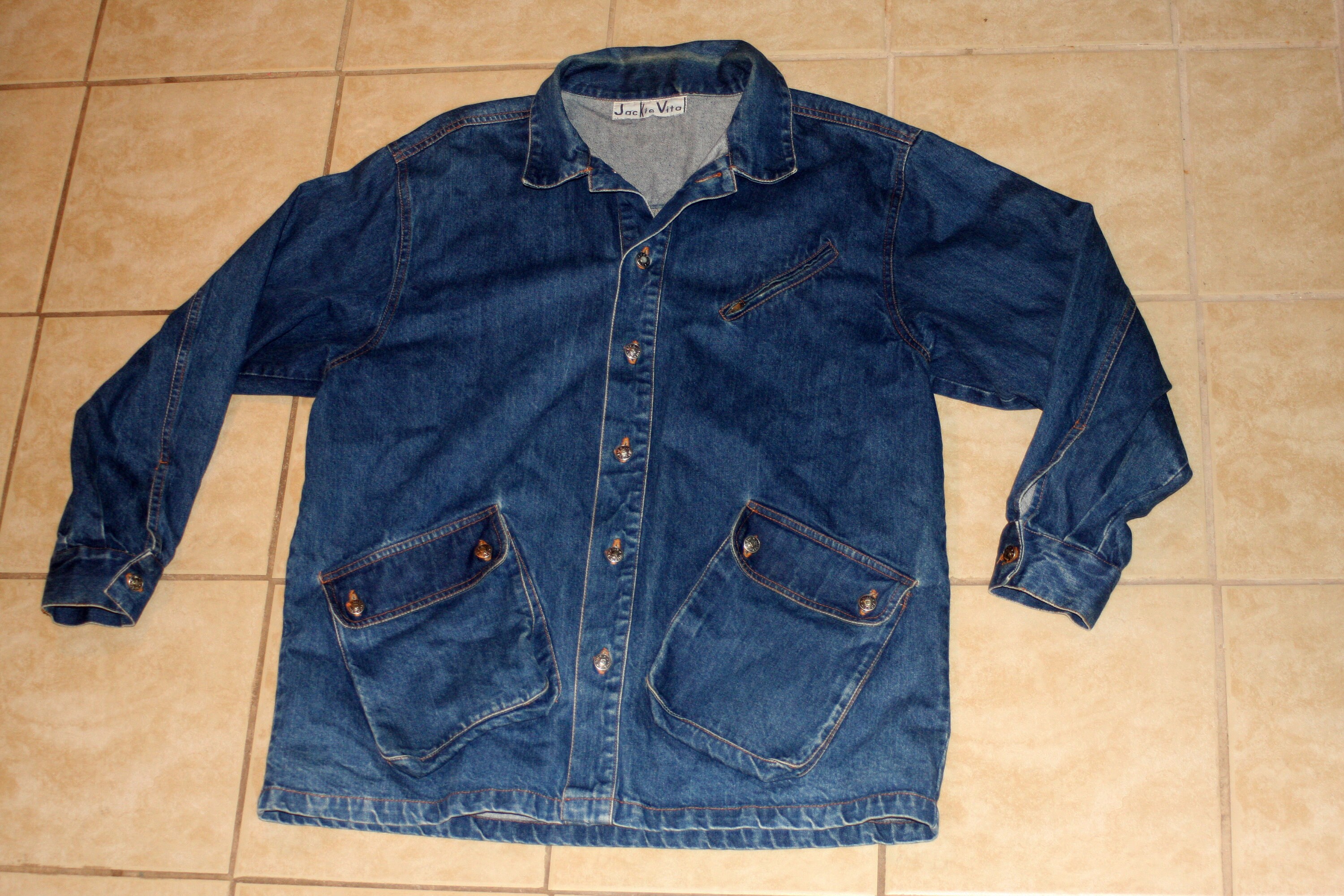 Jackie Vital Old School Hip Hop Blue Denim Jean Jacket Large 