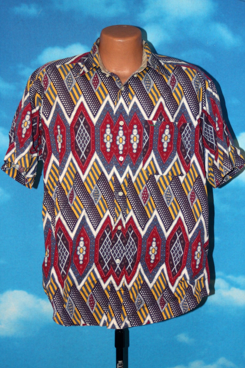 Tommy Hilfiger Geometric All Over Print Button Up Shirt Vintage 1990s