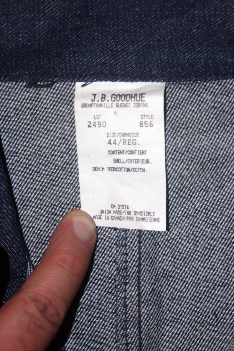 JB Goodhue DEADSTOCK Union Made Blue Denim Jean Work Jacket Size 44 / Large Vintage 1970s image 9