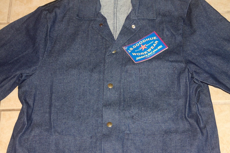 JB Goodhue DEADSTOCK Union Made Blue Denim Jean Work Jacket Size 44 / Large Vintage 1970s image 2