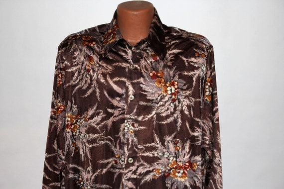 Sutton Place Floral Brown Stretchy Disco Polyeste… - image 1