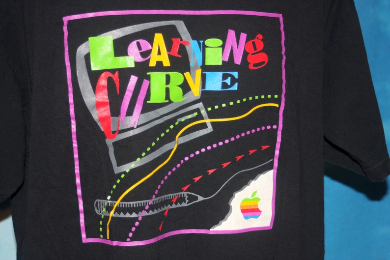 Apple Computers Learning Curve Black XL T-shirt Vintage 1990's image 3