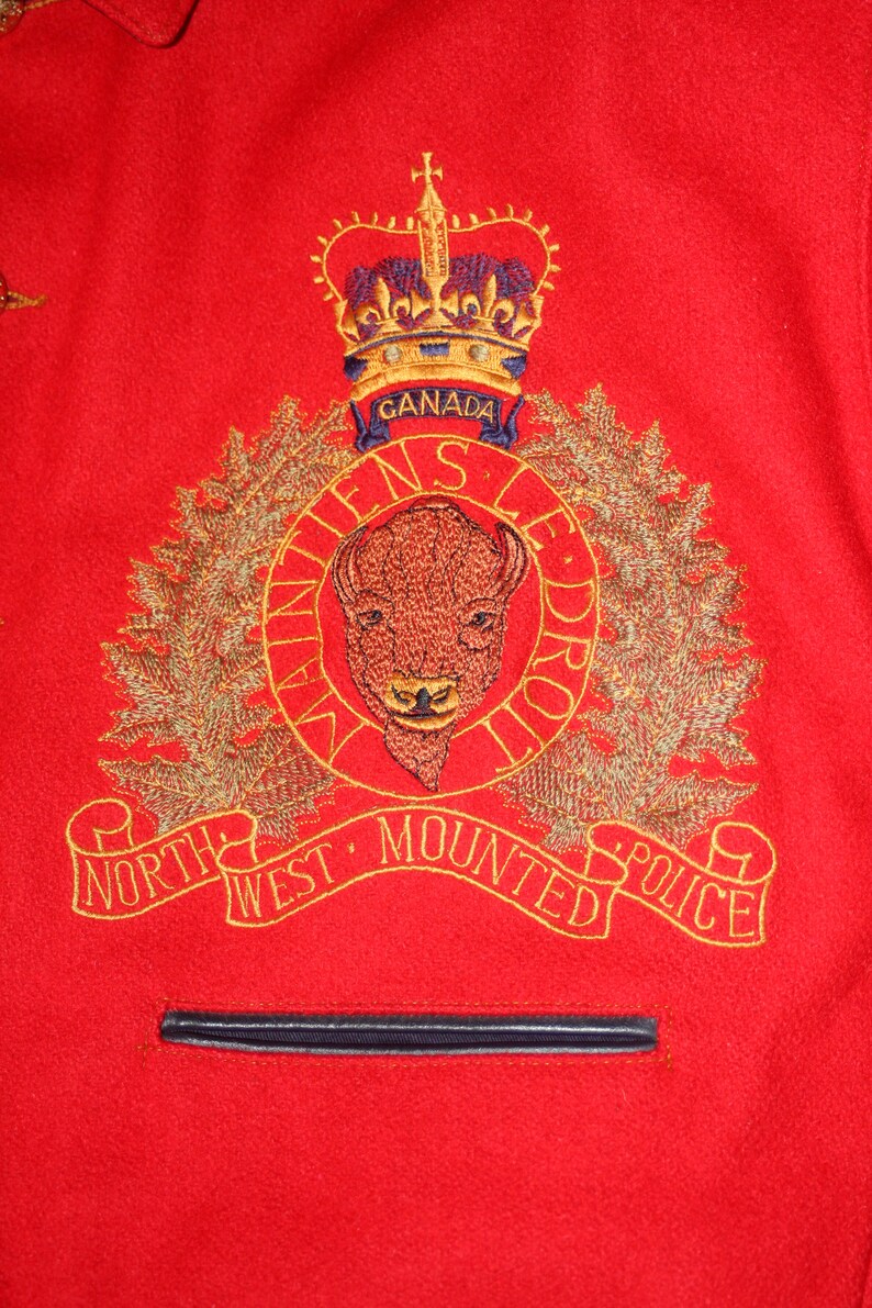Looking Forward The Force RCMP Style North West Mounted Police Large Red Jacket Vintage 1980s