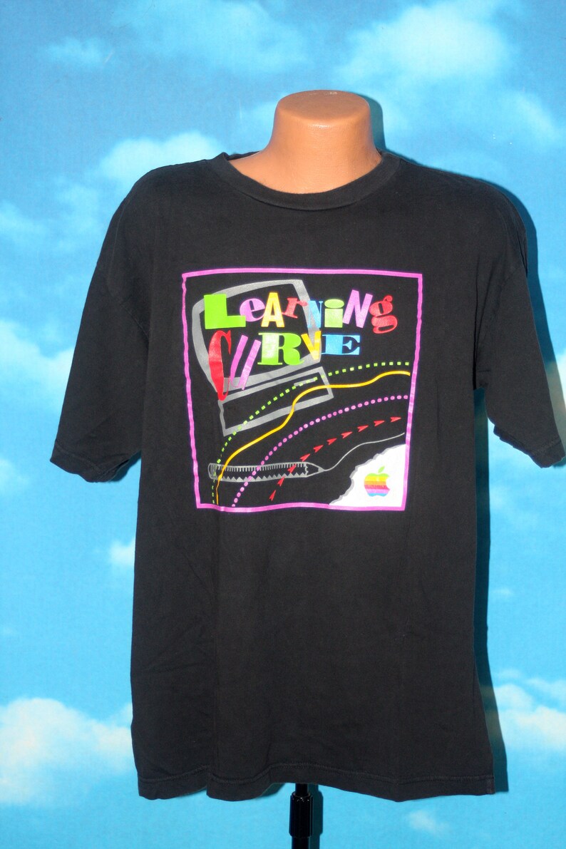 Apple Computers Learning Curve Black XL T-shirt Vintage 1990's image 2