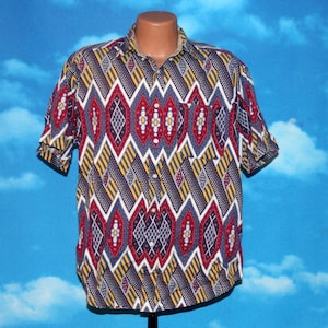 Tommy Hilfiger Geometric All Over Print Button Up Shirt Vintage 1990s
