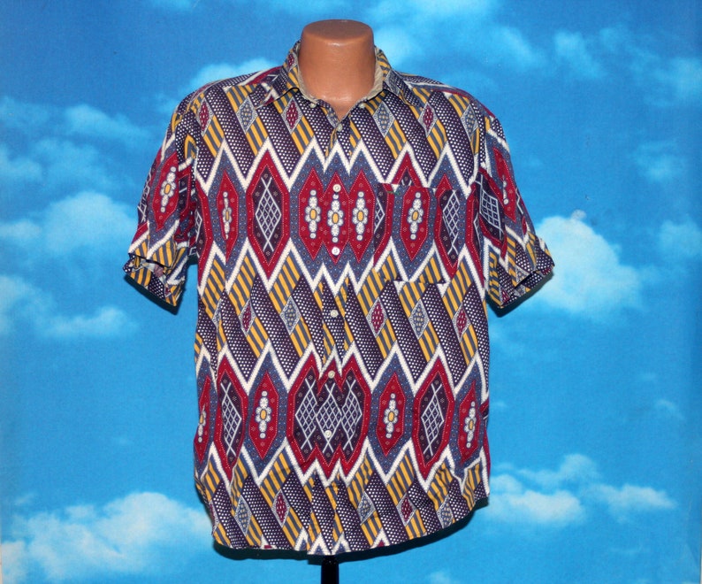 Tommy Hilfiger Geometric All Over Print Button Up Shirt Vintage 1990s