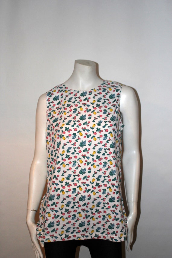 Basic Editions All Over Fruit Print Womens Tank Top Large Vintage