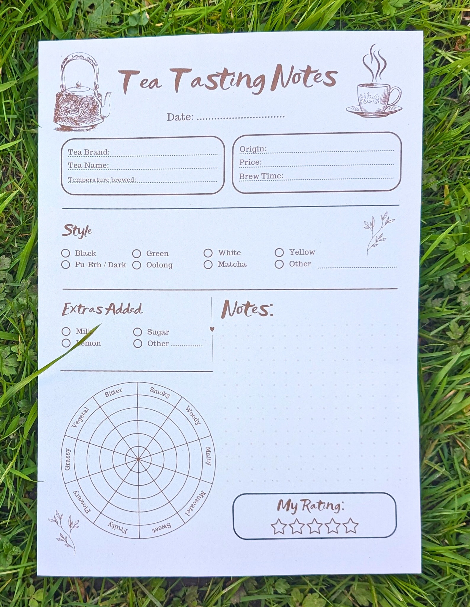 Tea Blend Notes Tea Tasting Notes Printable: Tea Journal & Flavor Wheel (PDF Download ...