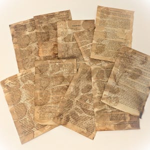 Páginas de livro tingidas com chá não passadas a ferro | 10 unidades | Papéis artesanais tingidos à mão, sépia, com coloração de chá para artesanato, scrapbooking, diários e muito mais
