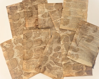 Tea Stained Book Pages: Unironed Hand-Dyed Craft Paper, 10pcs
