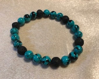 Blue bracelet, black bracelet, black lava beads, blue gift, blue jewelry, beaded bracelet, Carolina Panthers, gift for him, gift for her,NFL