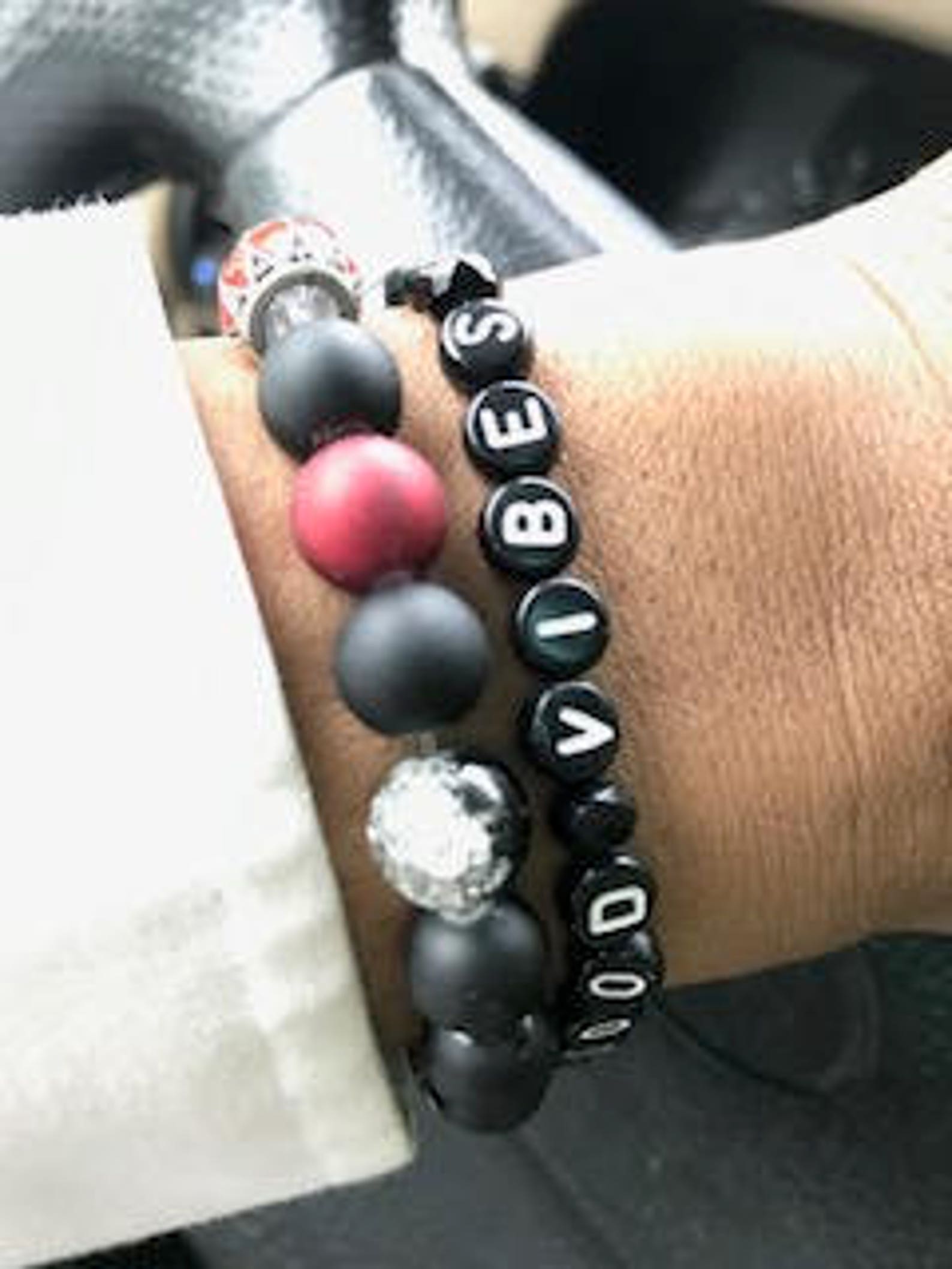 Black Red Bracelet Satin beads Red bracelet Black Etsy