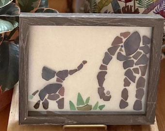 Sea Glass Elephant Shadow Box Wall Art, Nursery Decor, Animal Lover Gift, 8x10