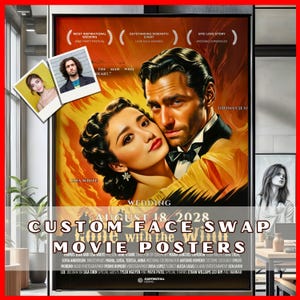 Personalized Movie Poster by Gone with the Wind - Custom Movie Poster Art. Gone with the Wind Movie Poster. Face Swap Couple Portrait
