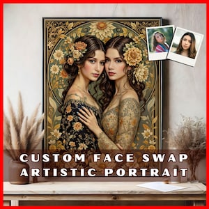 Custom Women Couple Portrait, Art Nouveau and Art Deco Style Face Swap. Personalized Poster with Face Swap. Romantic Vintage/Retro Style