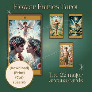 Tarot de Hadas, Arcanos Mayores, Descarga Digital, Tarjetas Regalo, para Principiantes, Hadas de las Flores, tarot imprimible, Arte Digital, regalo para ocasiones especiales imagen 1