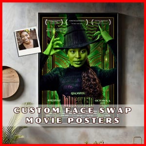 Póster de la película Wicked personalizado para bodas o aniversarios. Póster de película personalizado. Retrato de pareja con caras cambiadas, decoración de cine. Arte del Mago de Oz