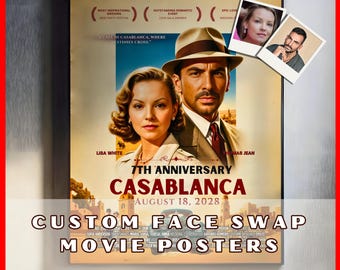 Personalized Casablanca Movie Poster: Custom Face Swap Portrait