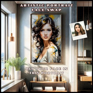 Personalized Artistic Portrait with Unique Face Swap Design, Elegant Custom Portrait with Artistic Face Swap Design, Beautiful Face Swap