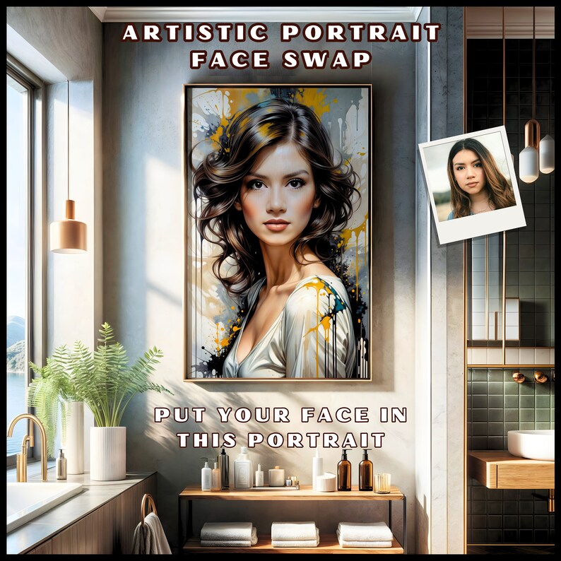 Personalized Artistic Portrait with Unique Face Swap Design, Elegant Custom Portrait with Artistic Face Swap Design, Beautiful Face Swap