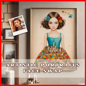 Custom German Vintage Postcard Style Portrait, Detailed Digital Artwork Made to Order,  Original Gift in Digital Art With Face Swap for her