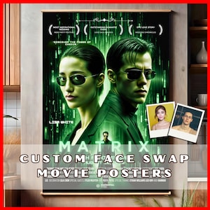 Custom Matrix Movie Poster for Wedding, Anniversary.  Personalized Movie Poster. Face Swap Couple Portrait, Customized Cinema Decor.