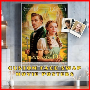 Personalized Wizard of Oz Movie Poster for Wedding or Anniversary. Custom Movie Poster. Face Swap Couple Portrait, Cinema Pop Wall Decor.