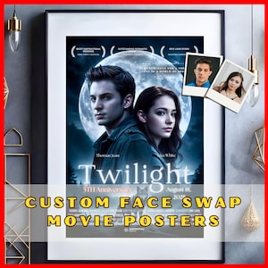 Custom Twilight Movie Poster for Wedding or Anniversary.  Personalized Movie Poster. Face Swap Couple Portrait, Customized Cinema Decor.
