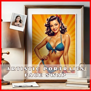 Custom Sexy Pin Up Girl Portrait, pinup Face Swap Art, Personalized pin up girl poster, Custom Pin Up Girl Portrait, Woman Print artwork