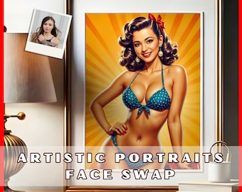 Custom Pin Up Girl Portrait: Face Swap Art, Woman Print