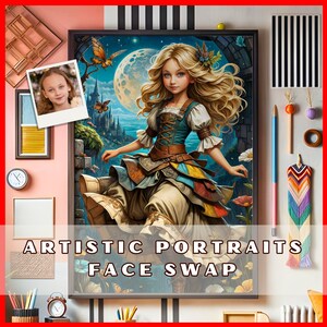 Personalized girl Portrait, Custom Face Swap Portrait, Unique Fantasy Portrait, Unique Patchwork Design, Dream-like Custom gift for girl