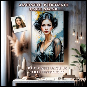 Personalized Artistic Portrait with Unique Face Swap Design, Elegant Custom Portrait with Artistic Face Swap Design, Beautiful Face Swap