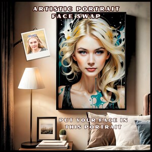 Personalized Artistic Portrait with Unique Face Swap Design, Elegant Custom Portrait with Artistic Face Swap Design, Beautiful Face Swap