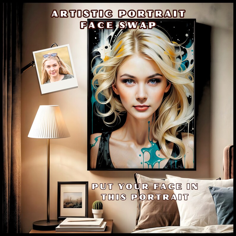 Personalized Artistic Portrait with Unique Face Swap Design, Elegant Custom Portrait with Artistic Face Swap Design, Beautiful Face Swap