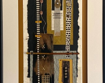 LONGEVITY - matted, framed mixed media collage