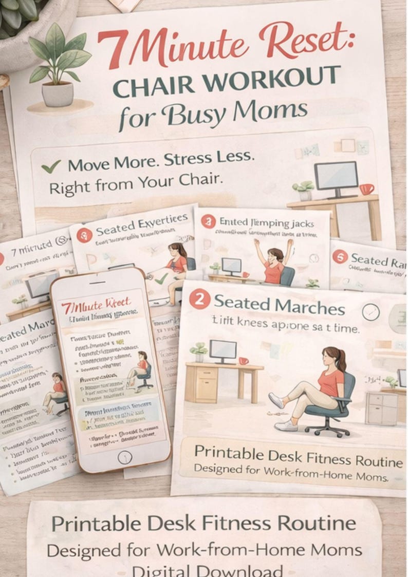 7 Minute Chair Workout for Busy Moms | Desk Exercise Printable | Work ...