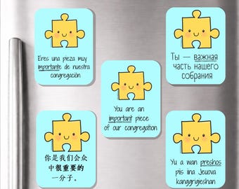 JW Magnets - English, Spanish, Russian, Chinese - also available in other languages -  Sold in bulk