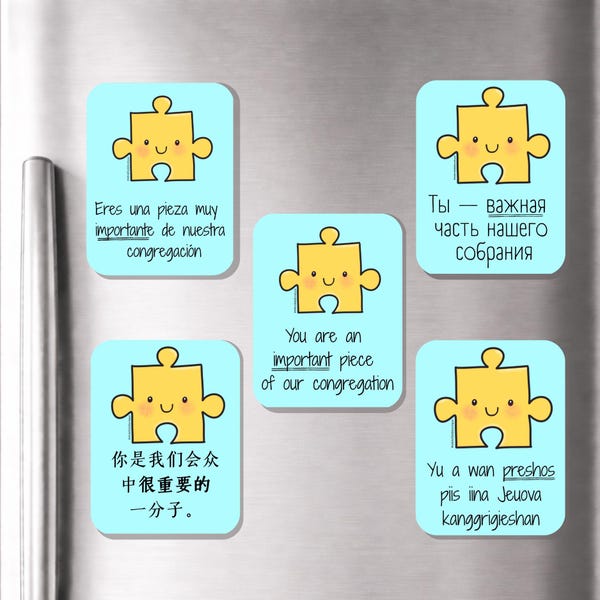 JW Magnets - English, Spanish, Russian, Chinese - also available in other languages -  Sold in bulk