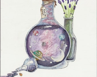 Voll von Sternentrankflasche - Original Aquarell