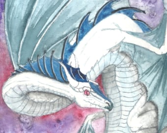 Ice Wyvern Nebula - Original Watercolor 5x7