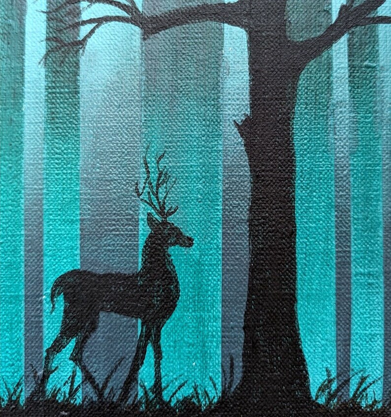 Ghost Trees Stag 5 x 7 Original Painting on Canvas Board image 1