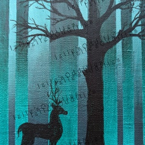 Ghost Trees Stag 5 x 7 Original Painting on Canvas Board image 2