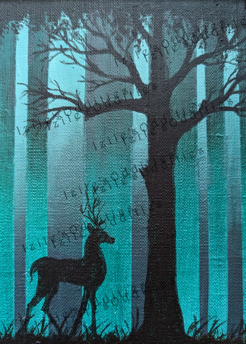 Ghost Trees Stag 5 x 7 Original Painting on Canvas Board image 2