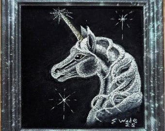 Unicorn Bust on Black Velvet - 4x4 original painting
