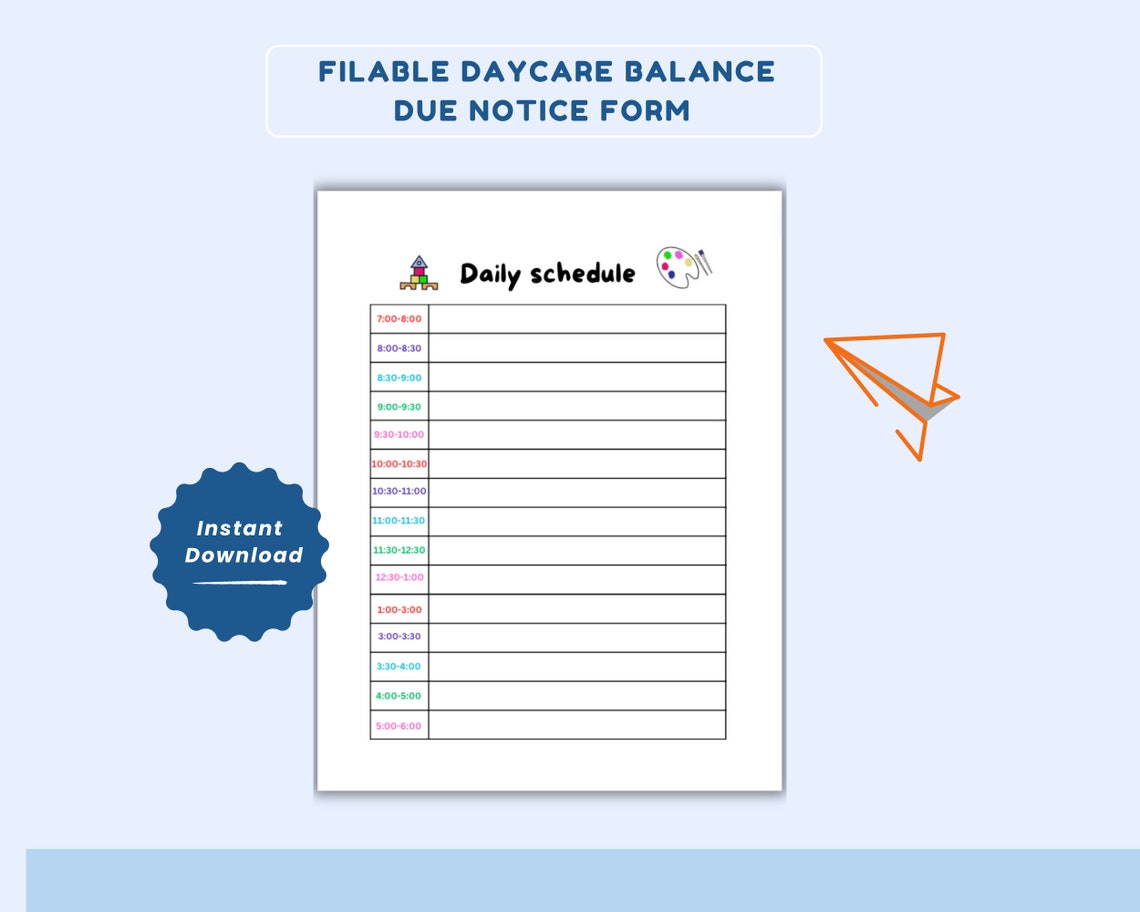 Daycare Daily Schedule Template Printable, for Daycare, Preschool Daily ...