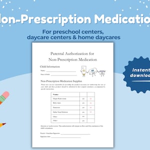 Medication Authorization for Non-Prescription, Diaper Cream, Sunscreen, Daycare Form| Daycares, Home Daycares, Daycare PDF Template