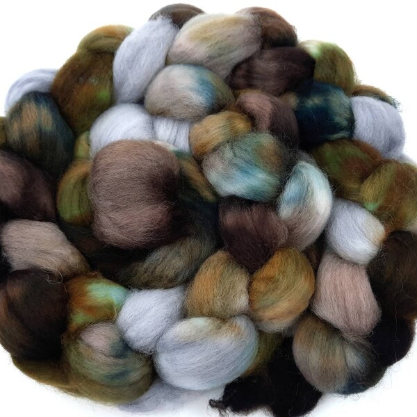 Mejillones - 4 oz 21 micras Tapa peinada de lana merina, nuno, rastas, fibra hiladora, hilado a mano, fieltro, corto, colores repetitivos
