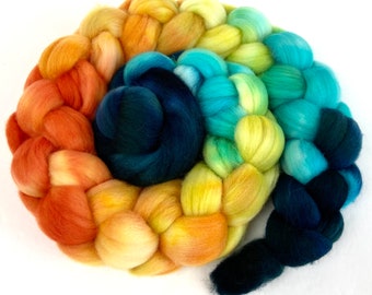 Ironic Grooves MG - 4 oz handpainted wool combed top, mirrored gradient, roving, spinning fiber, handspinning, felting